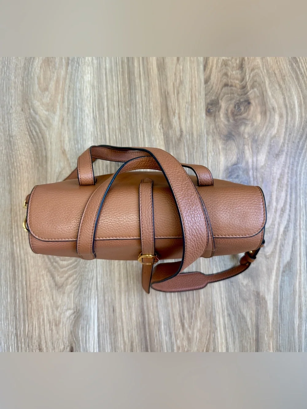 Coccinelle Authentic Italian Leather Top Handle Satchel Crossbody Bag Cognac